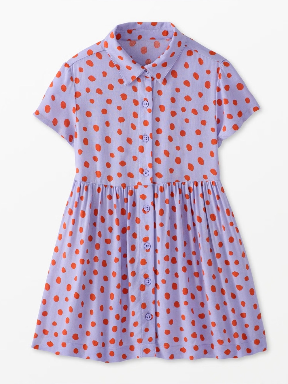Hanna Andersson Girls Lilac w Red Dot Button-Front Dress